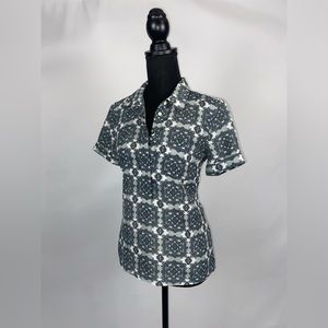 J.Crew Top Blouse Short Sleeve Geometric Pattern Size 2